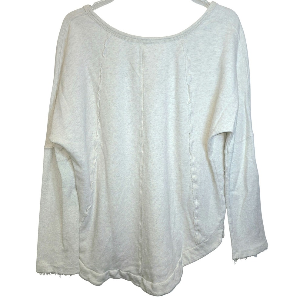 Free People Mix Media Tunic Pullover Sweatshirt Top Sz Medium Cream Oversized - Picture 10 of 15